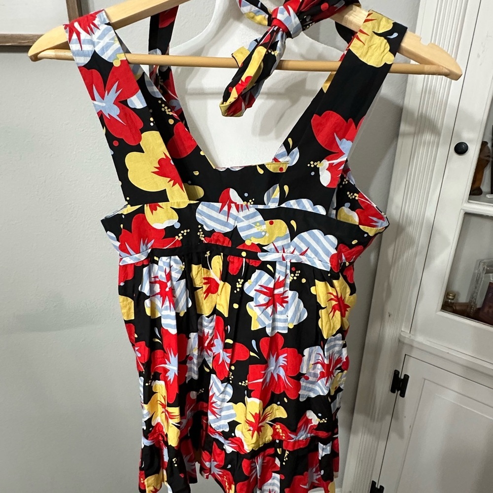 Anthropologie Floral Tie Front Tank Top in Black and Yellow - Picture 6 of 7